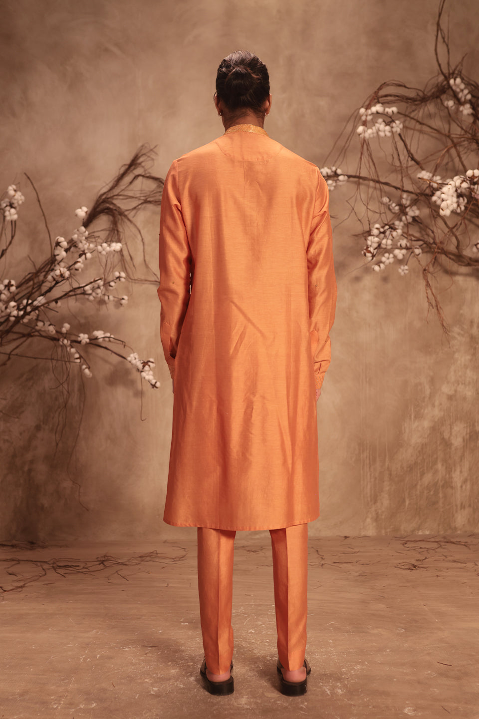 Nazakat Orange Abstract Embroidered Kurta Set