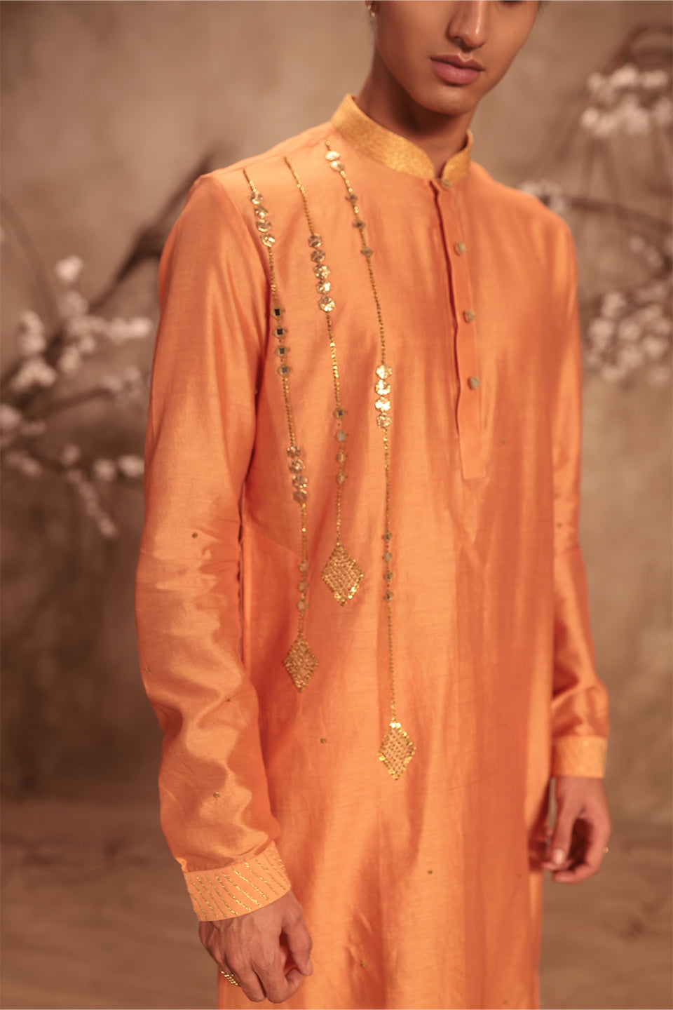 Nazakat Orange Abstract Embroidered Kurta Set