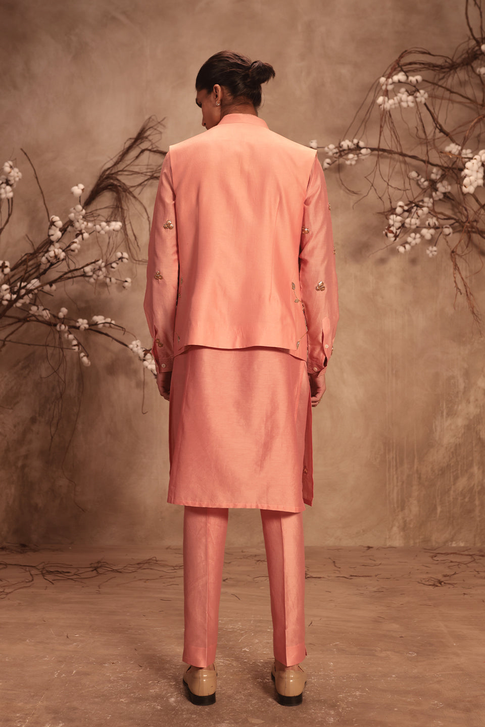 Nazakat Pink Lotus Jaal Embroidered Bandi Kurta Set