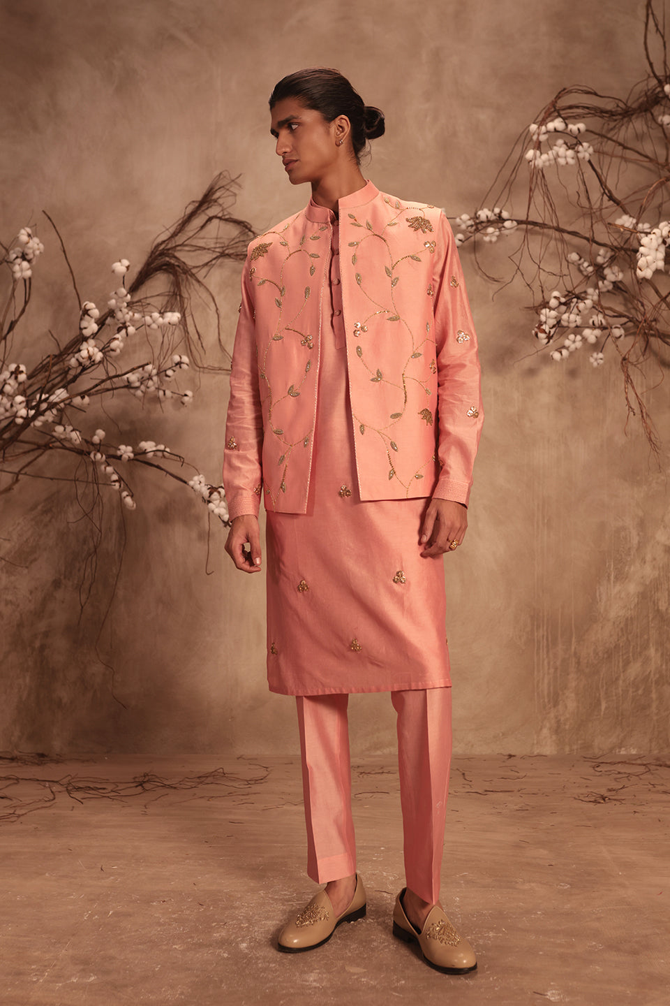Nazakat Pink Lotus Jaal Embroidered Bandi Kurta Set