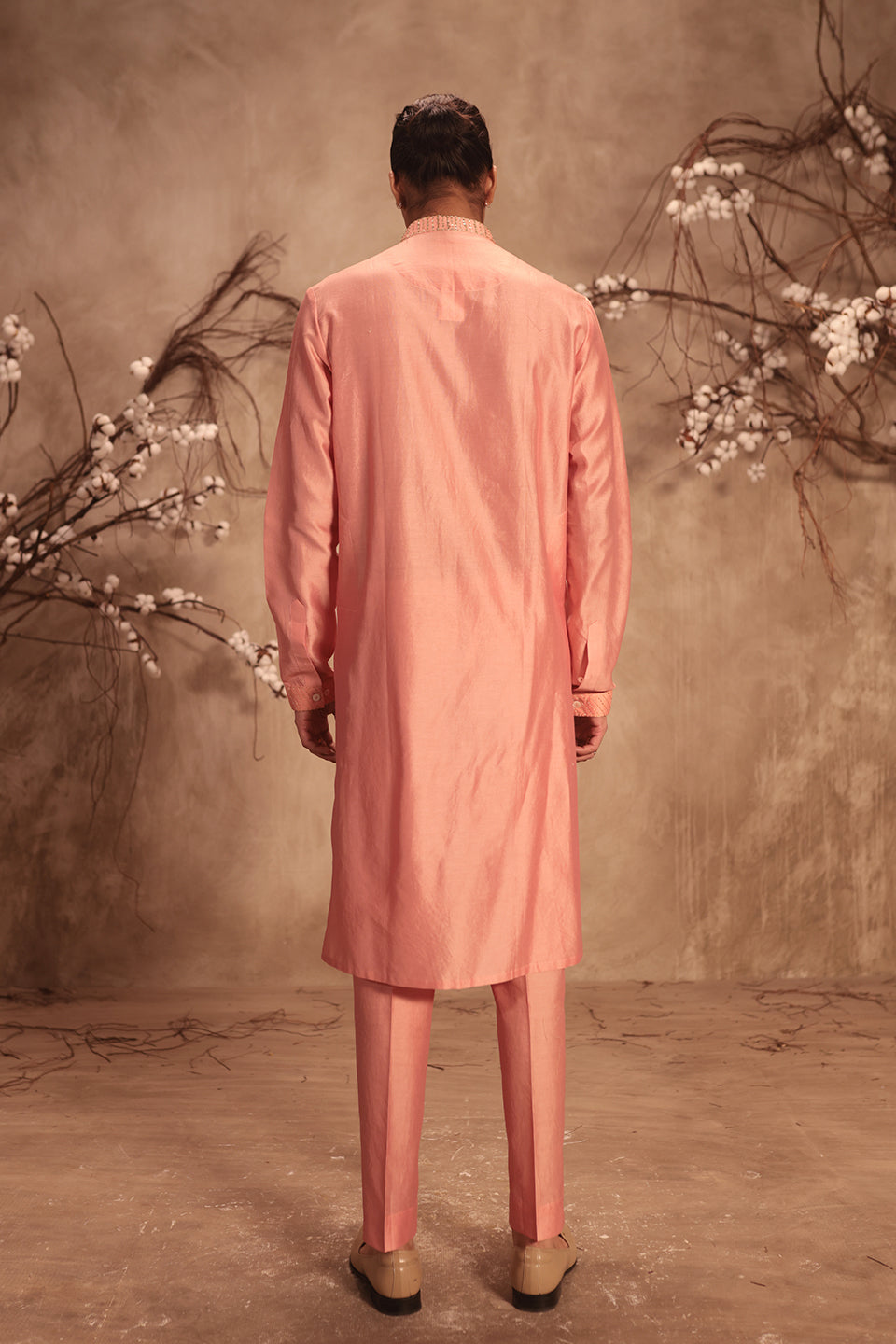 Nazakat Pink Mirror Work Embroidered Neckline Kurta Set