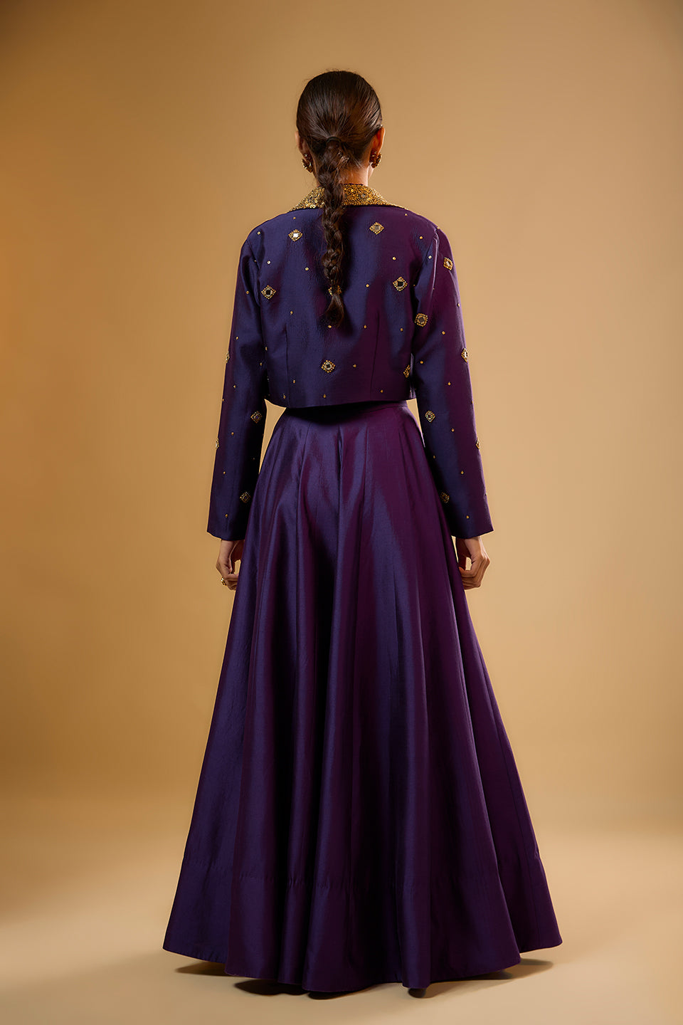 Nazakat Purple Mirror Butti Jacket Style Lehenga Set