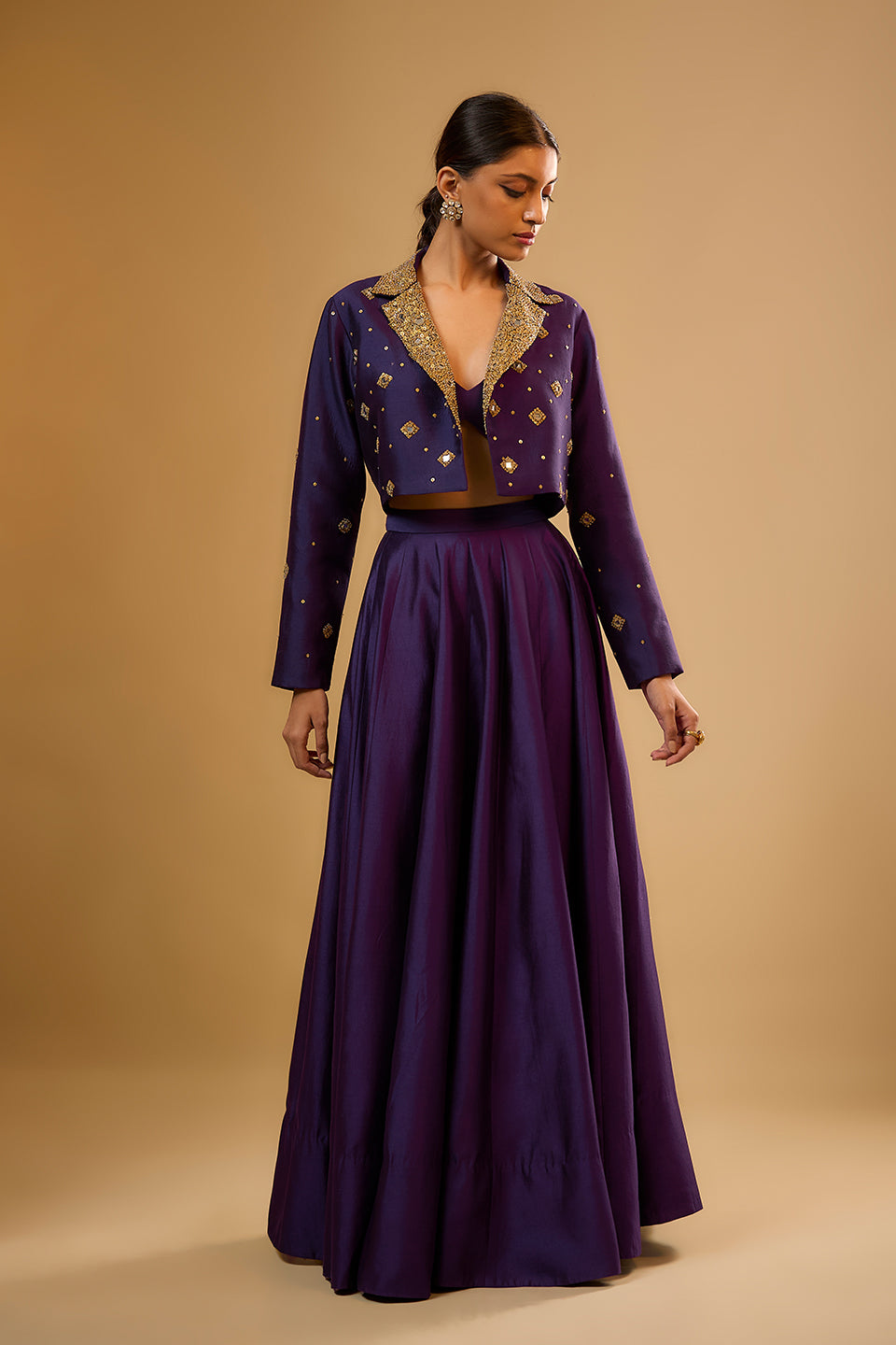 Nazakat Purple Mirror Butti Jacket Style Lehenga Set