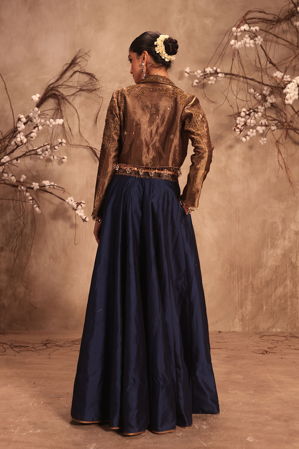 Nazakat Gold Tissue Jacket Style Lehenga Set