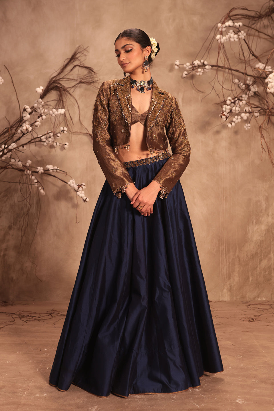 Nazakat Gold Tissue Jacket Style Lehenga Set