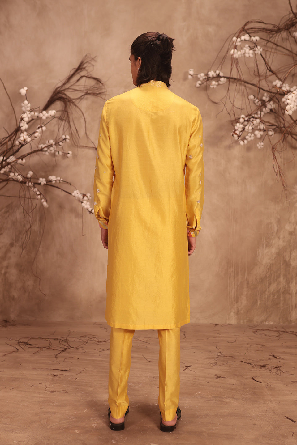 Nazakat Yellow Applique Placket Mirror Work Kurta Set