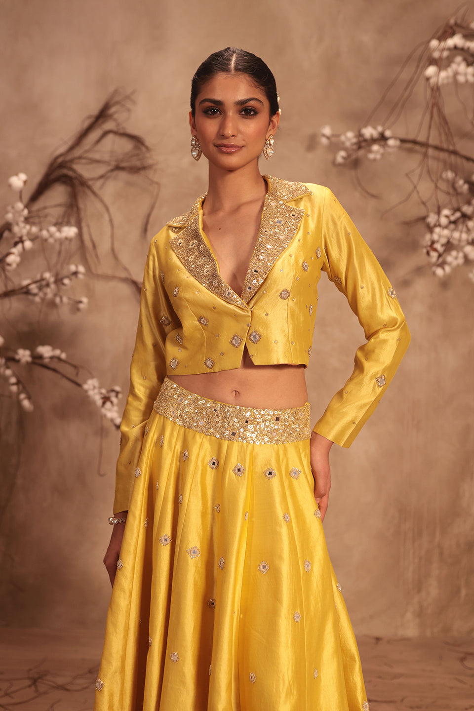 Nazakat Yellow Heavy Jacket Style Lehenga Set