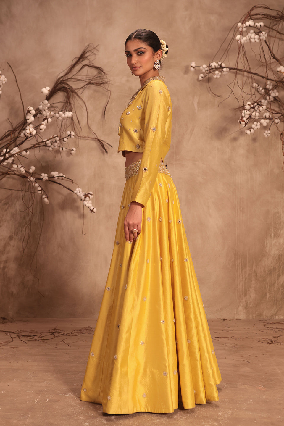 Nazakat Yellow Heavy Jacket Style Lehenga Set