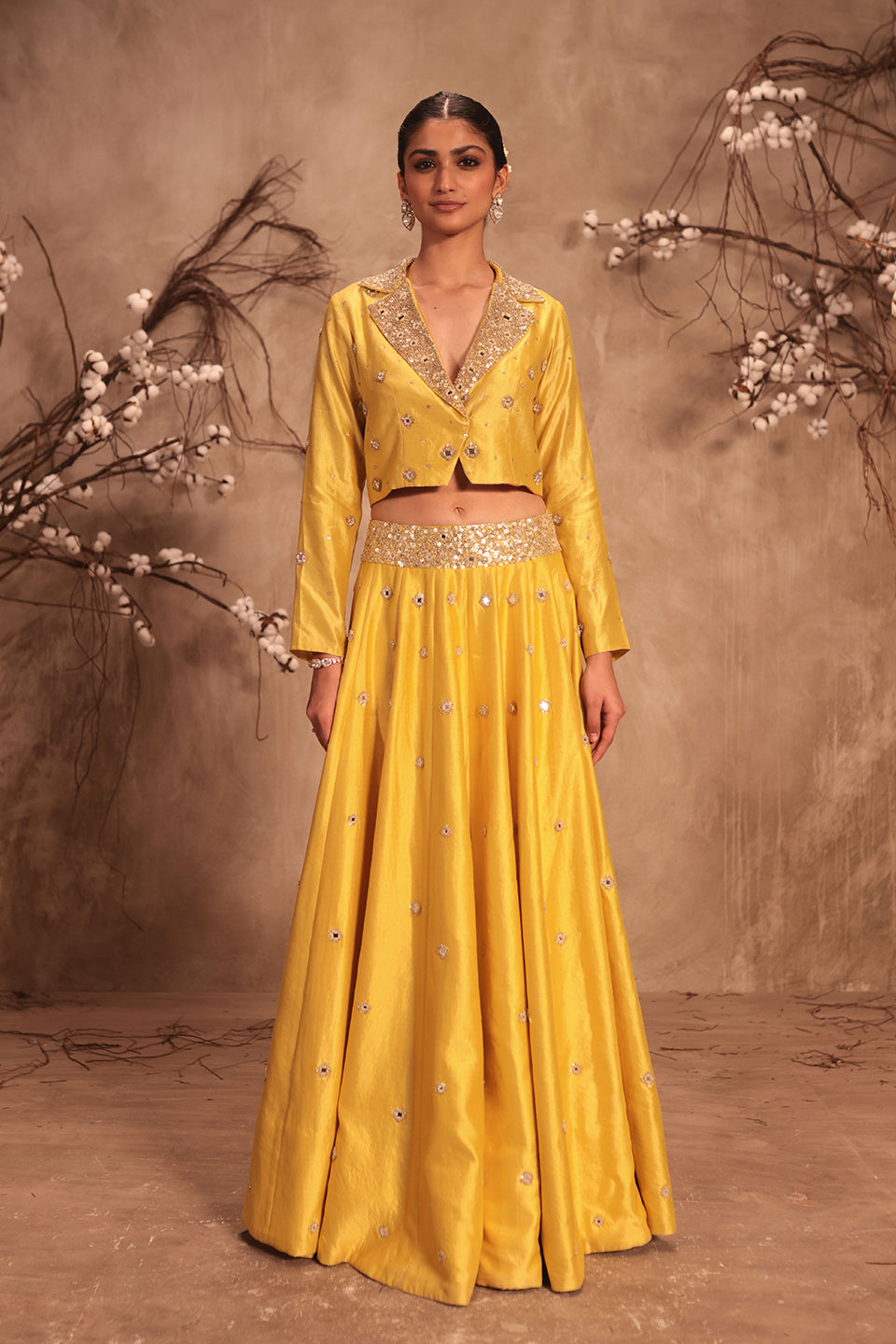 Nazakat Yellow Heavy Jacket Style Lehenga Set