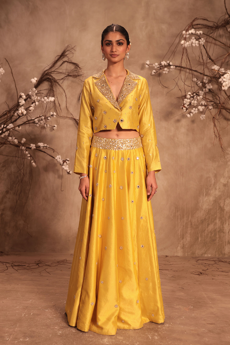 Nazakat Yellow Heavy Jacket Style Lehenga Set