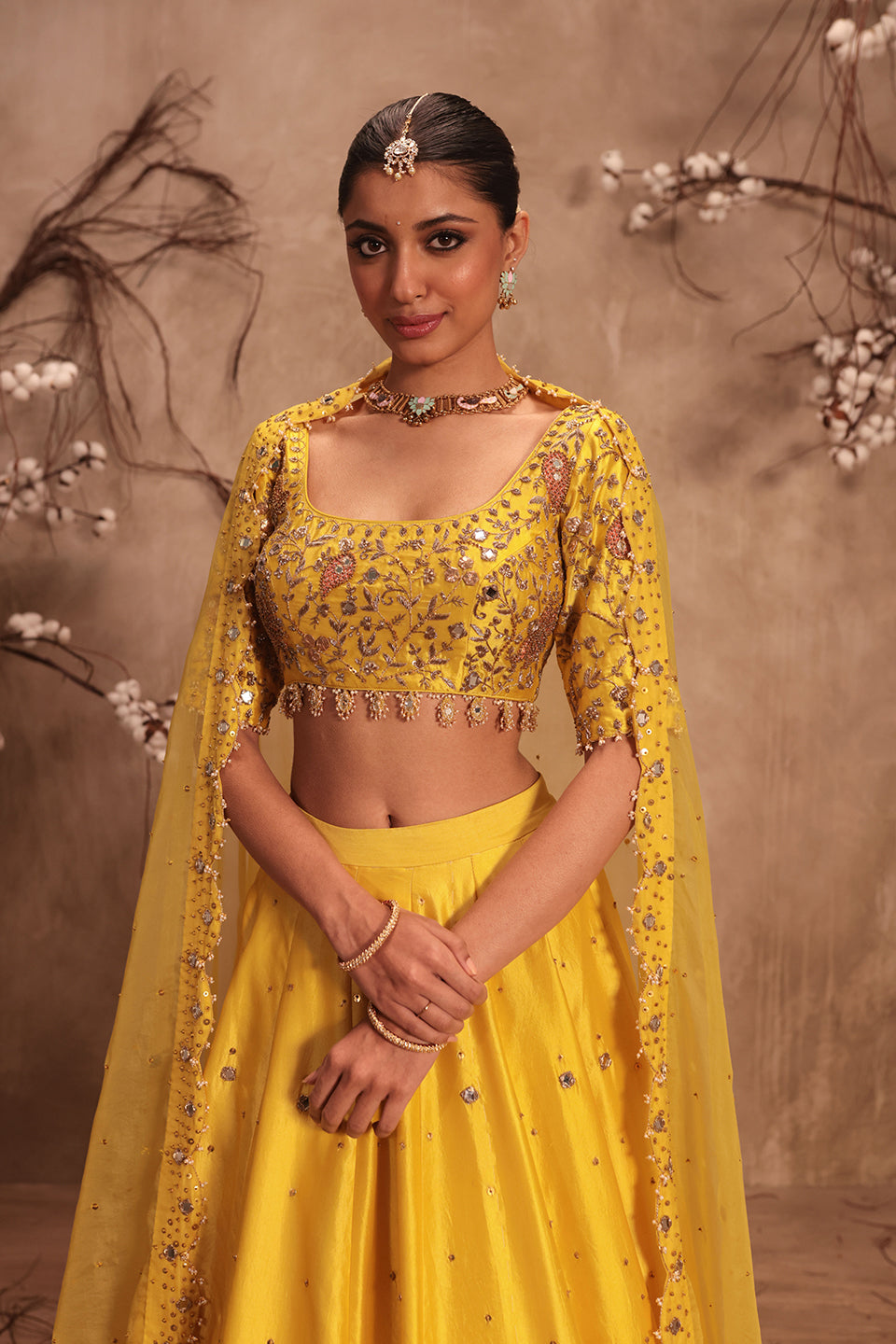 Nazakat Yellow Heavy Mirror work Lehenga Set