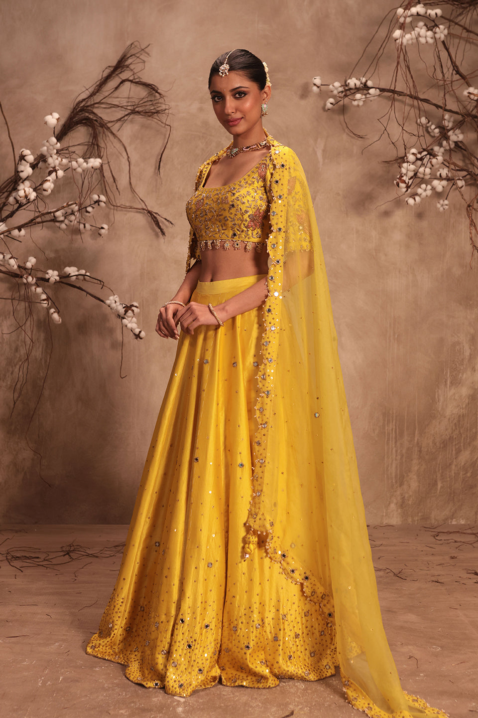 Nazakat Yellow Heavy Mirror work Lehenga Set