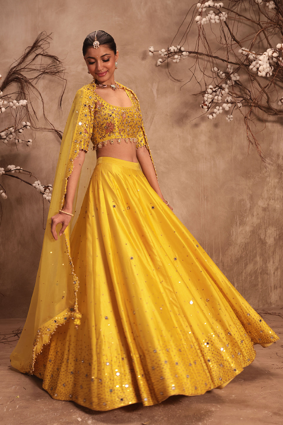 Nazakat Yellow Heavy Mirror work Lehenga Set