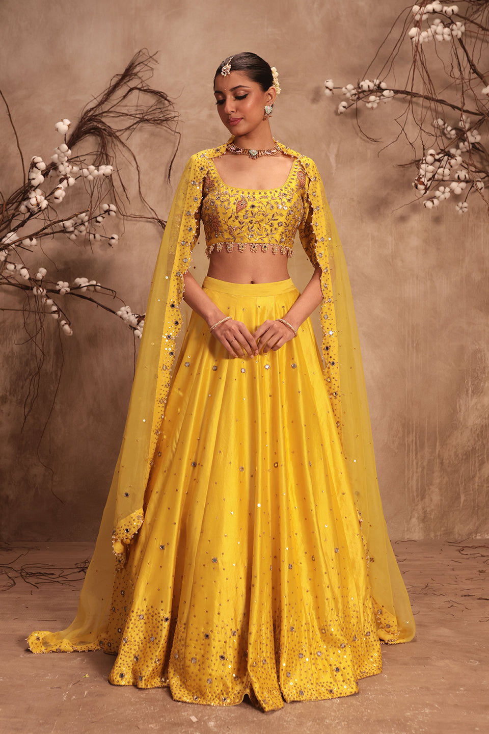 Nazakat Yellow Heavy Mirror work Lehenga Set