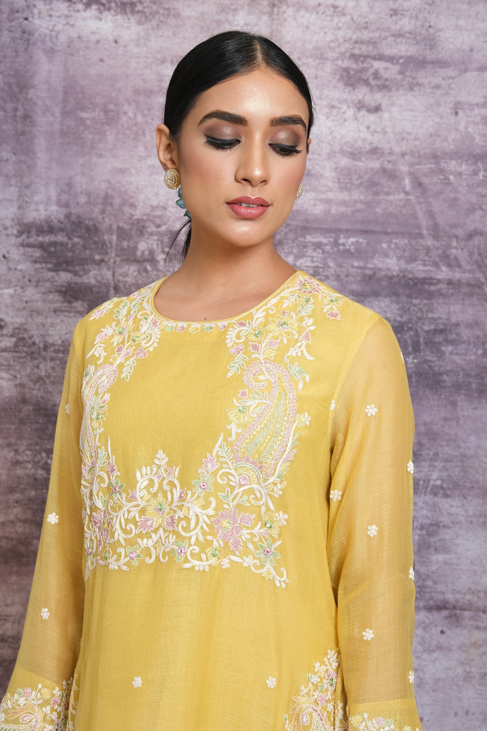 Yellow Dori Paisley Yoke Long Kurta Set
