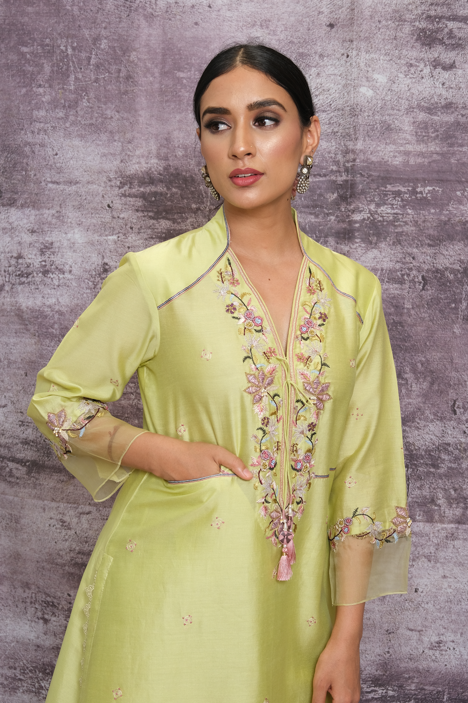 Mint Green Floral Hoop Style Kurta Set