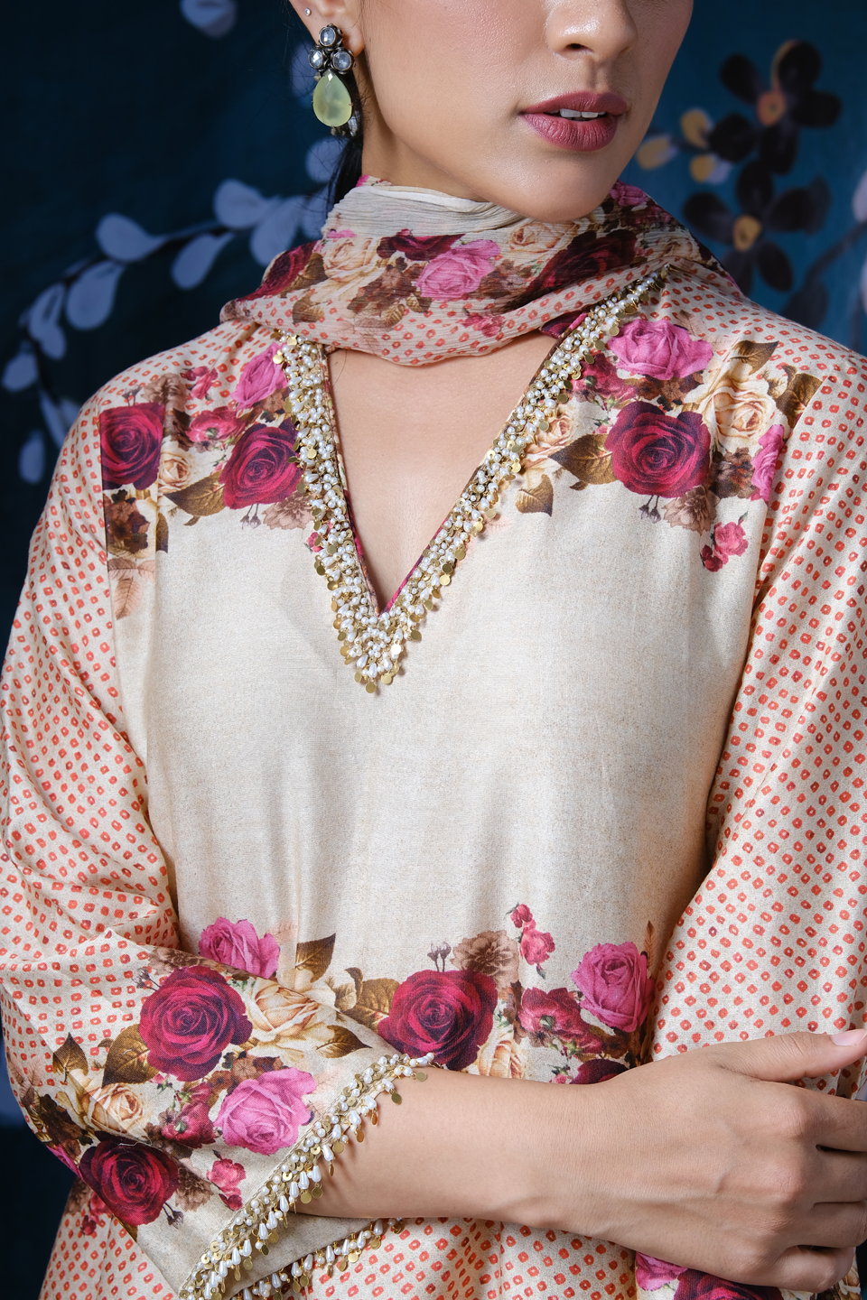 Ivory Vintage Rose Style Kurta Set