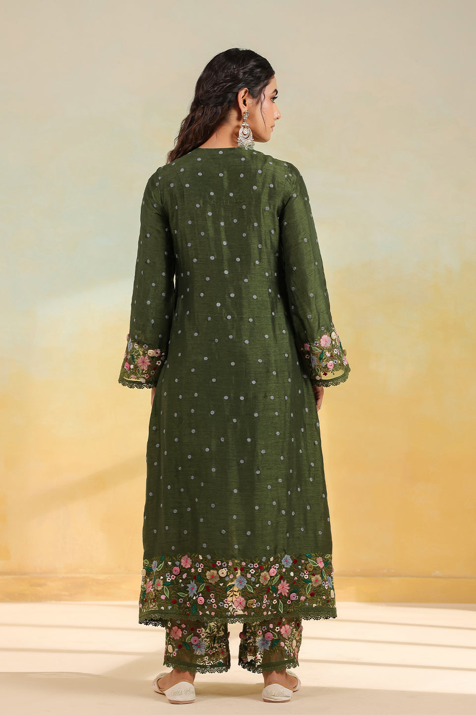Olive Green Orchid Long Kurta