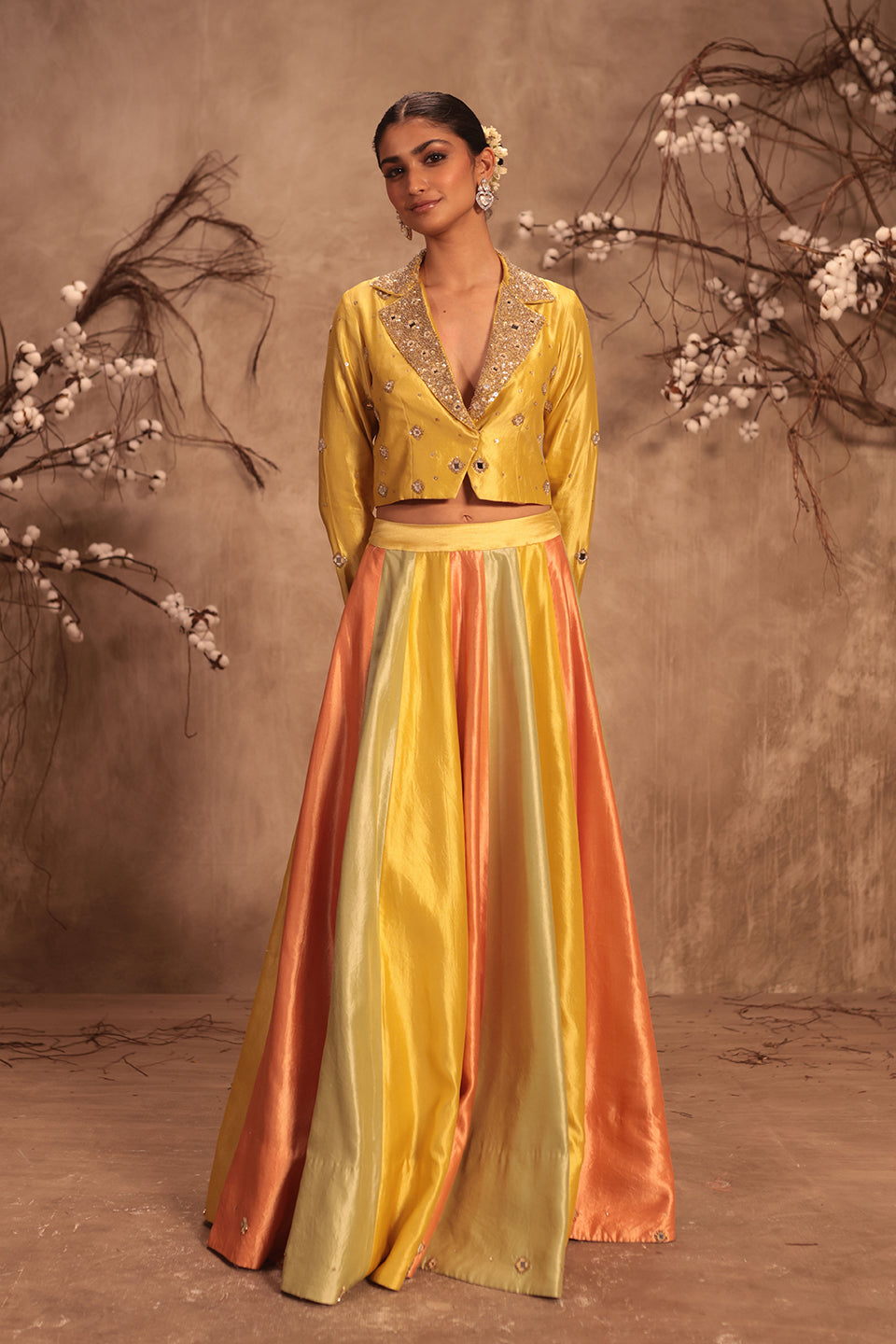 Nazakat Multicolor Yellow Jacket Style Lehenga Set