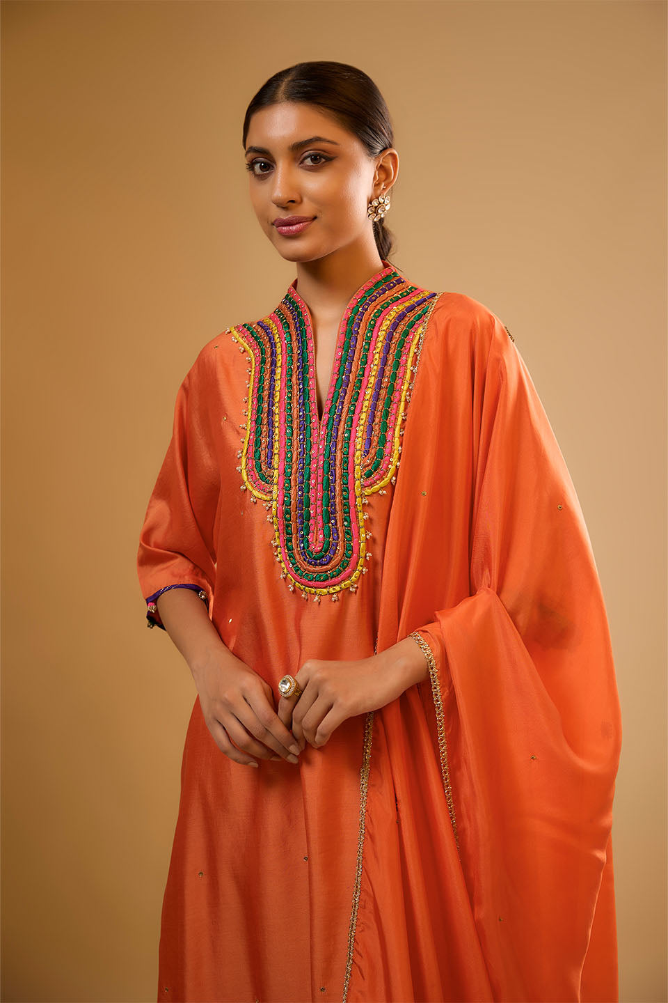Nazakat Orange Dori Yoke Kurta Set