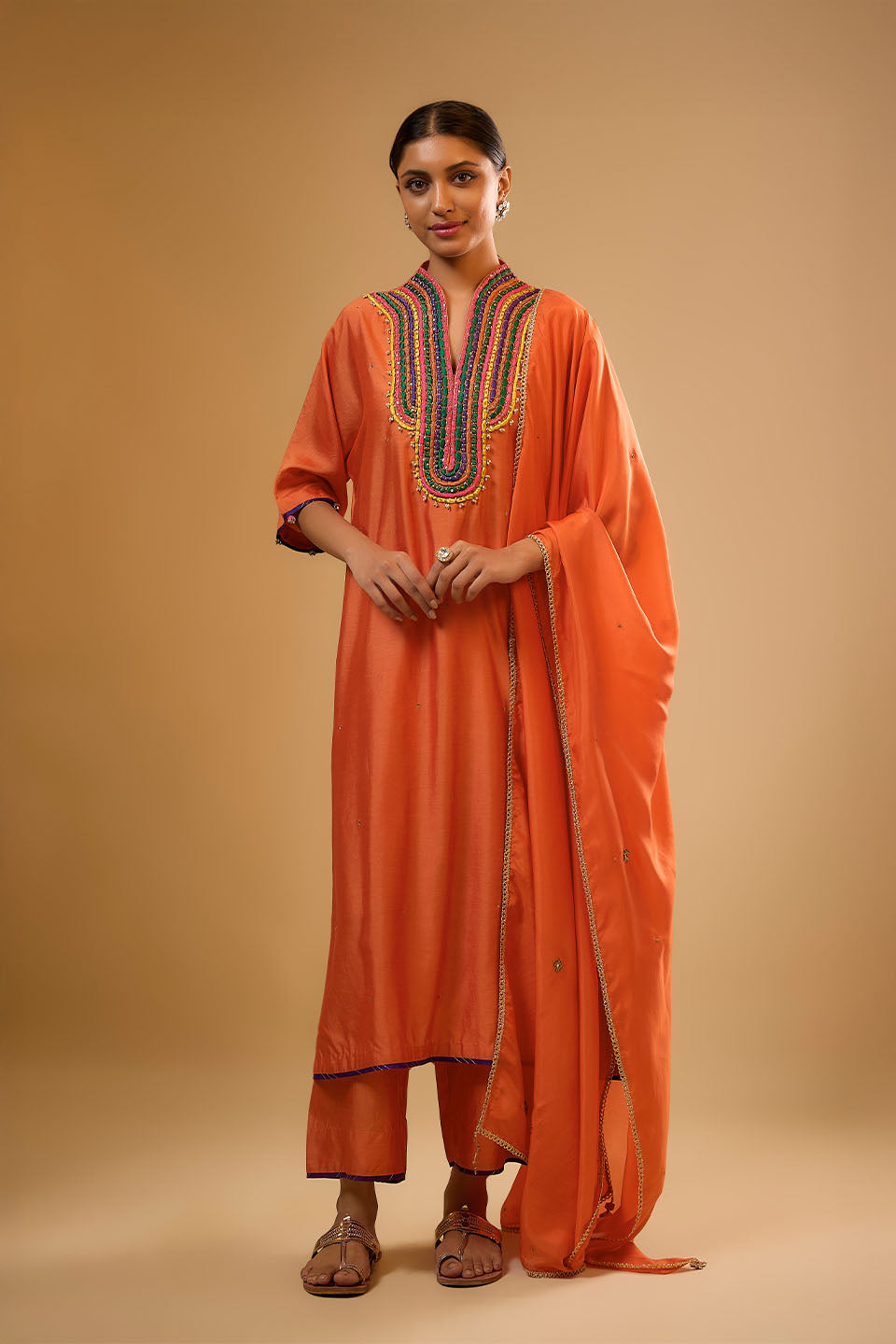 Nazakat Orange Dori Yoke Kurta Set