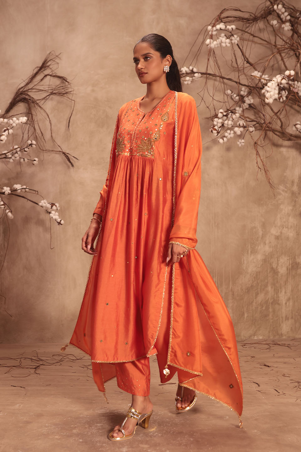 Nazakat Orange Frockstyle Kurta Set