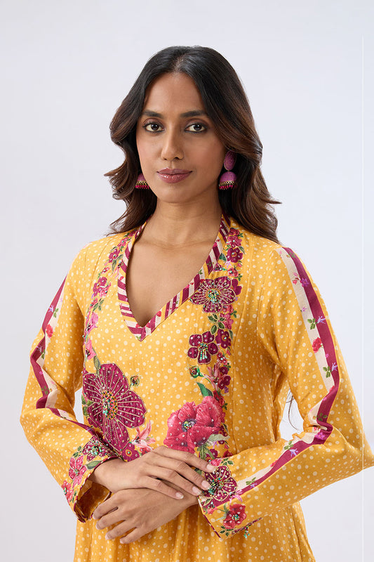 Blossom Yellow Gathered Yoke Kurta Set