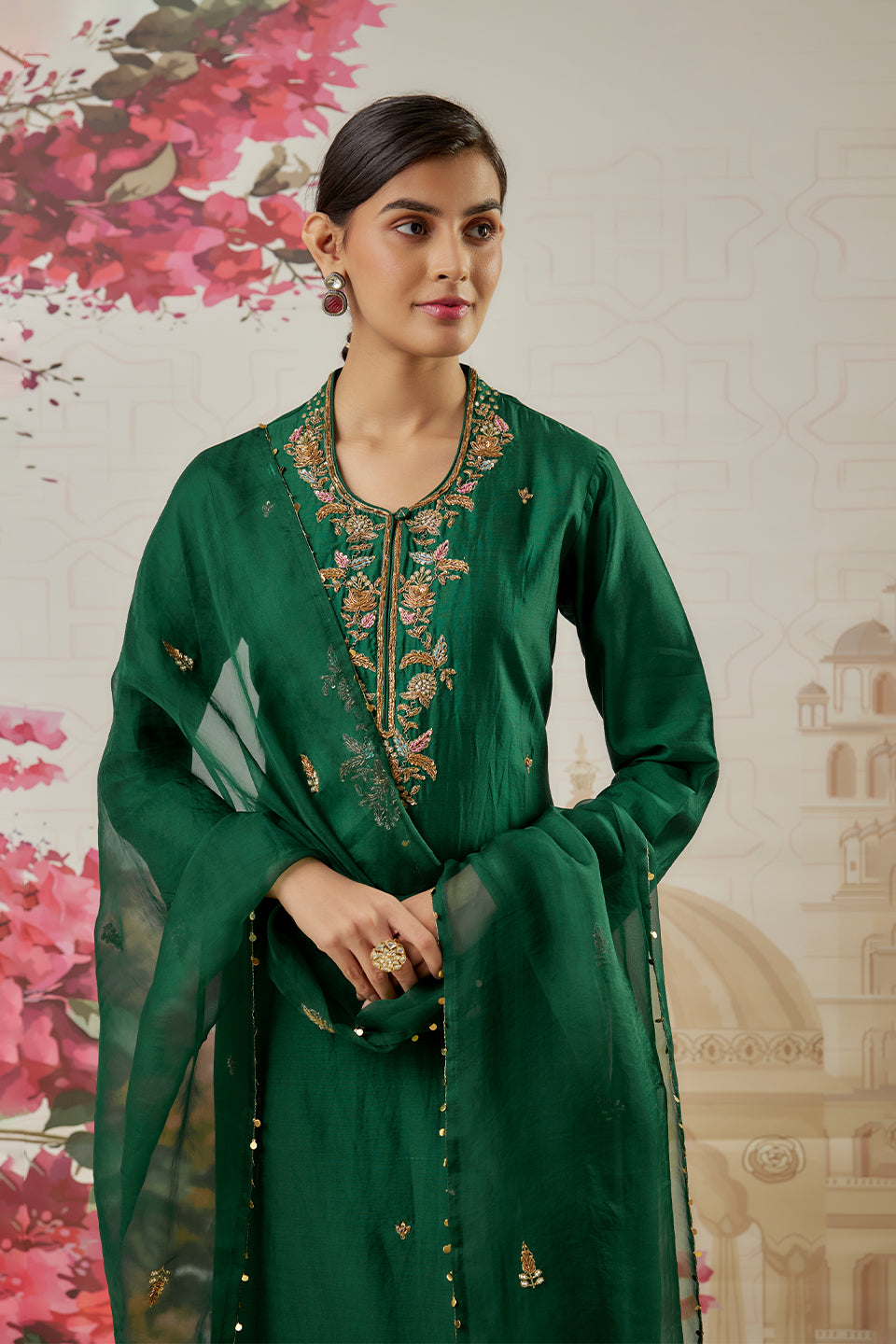 Riwayat Emerald Green Heavy Long Kurta Set