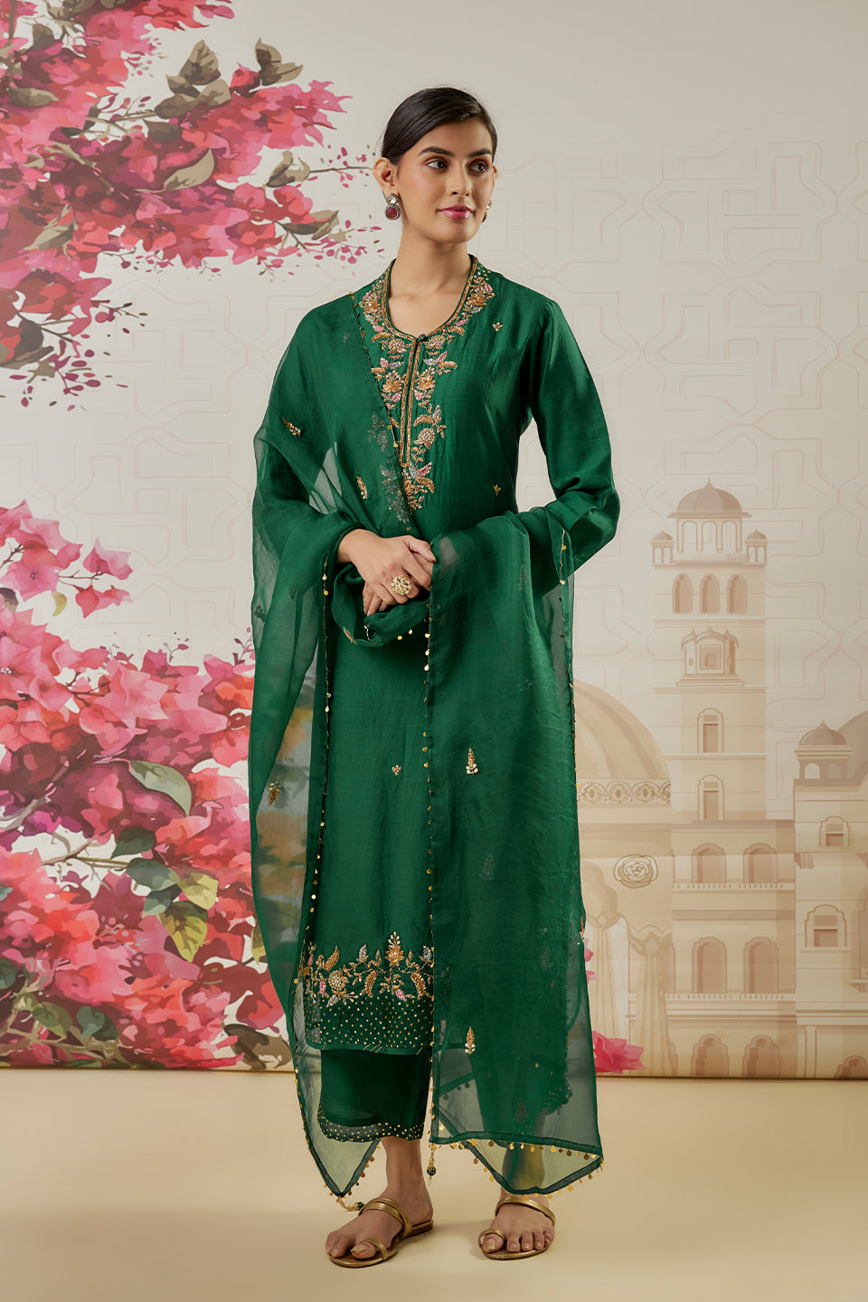 Riwayat Emerald Green Heavy Long Kurta Set