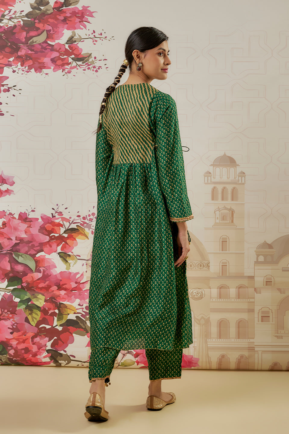 Riwayat Emerald Green Printed Frockstyle Kurta Set