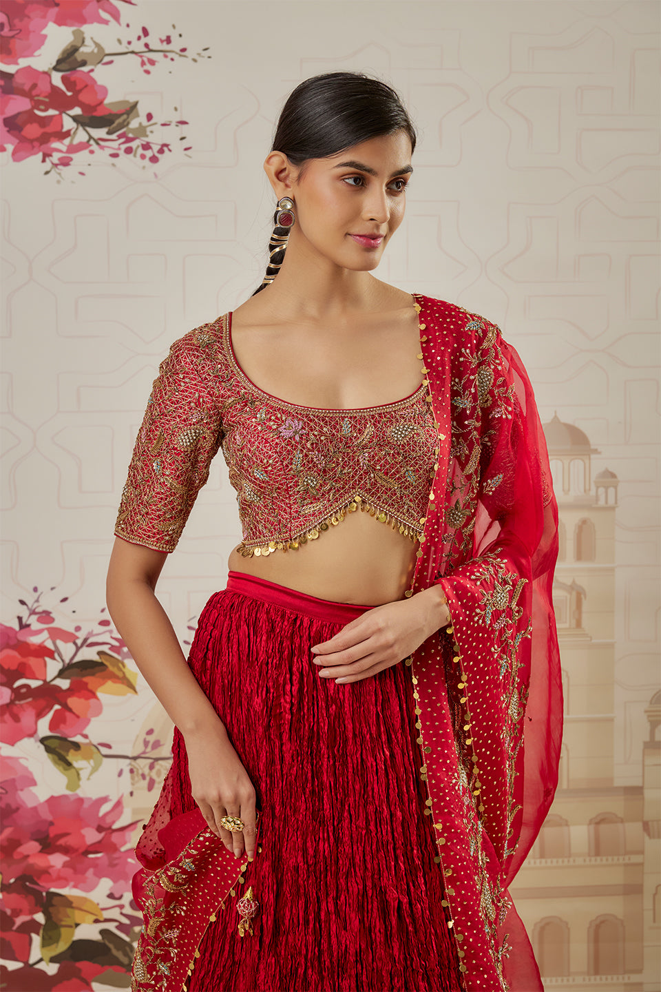 Riwayat Maroon Crushed Lehenga