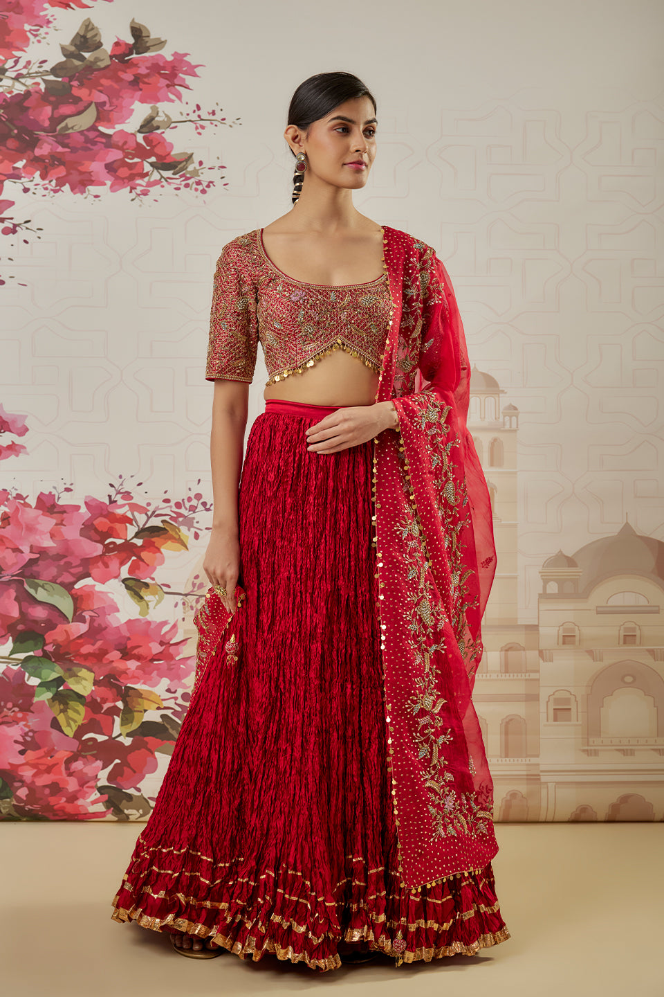 Riwayat Maroon Crushed Lehenga