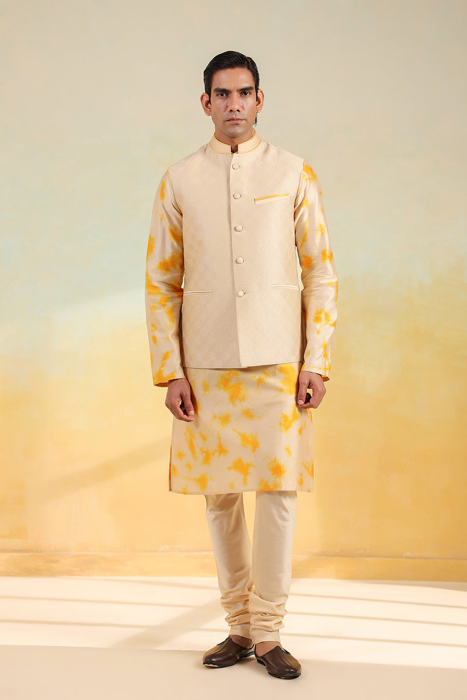 Yellow Shibori Quilted Bandi Kurta Set