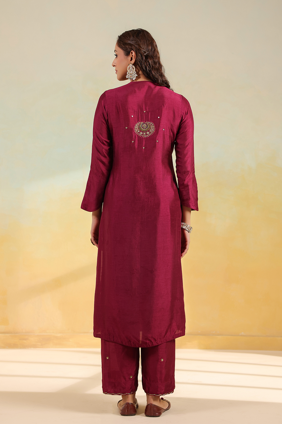 Wine Zardozi Kurta Set