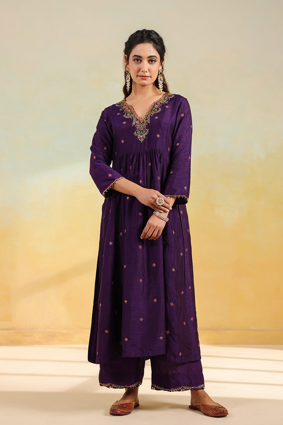 Purple Multicolor Zardozi Frockstyle