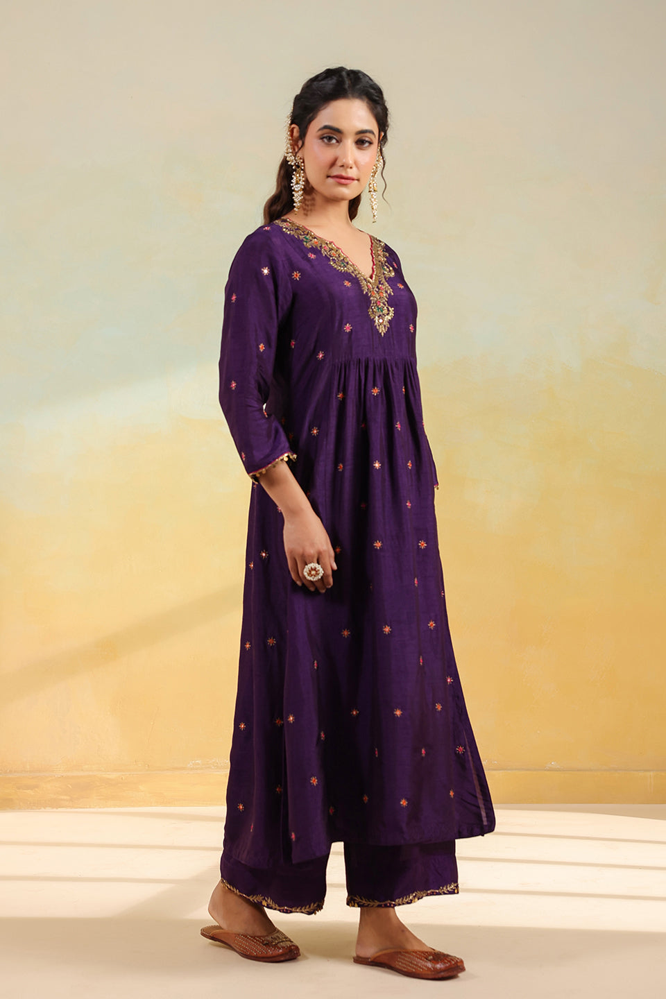 Purple Multicolor Zardozi Frockstyle