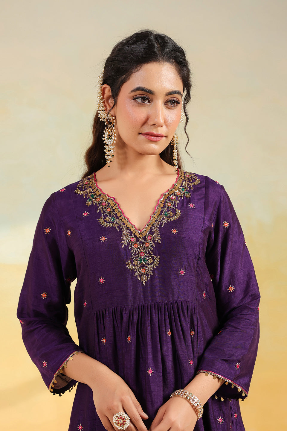 Purple Multicolor Zardozi Frockstyle