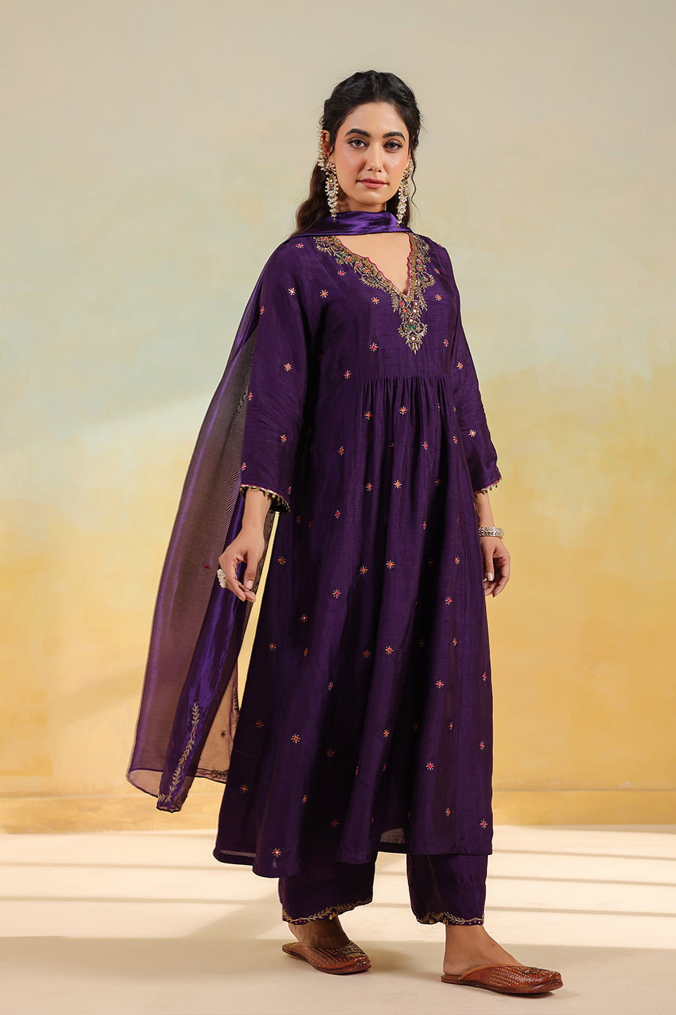 Purple Multicolor Zardozi Frockstyle