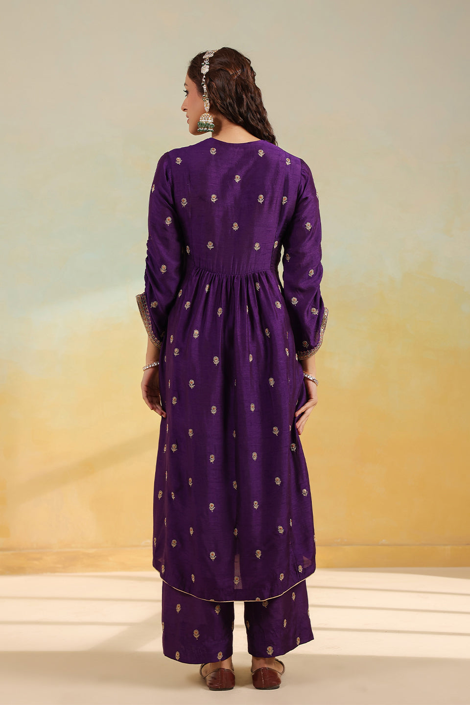 Purple Multi Zardozi Buti Frockstyle Kurta Set
