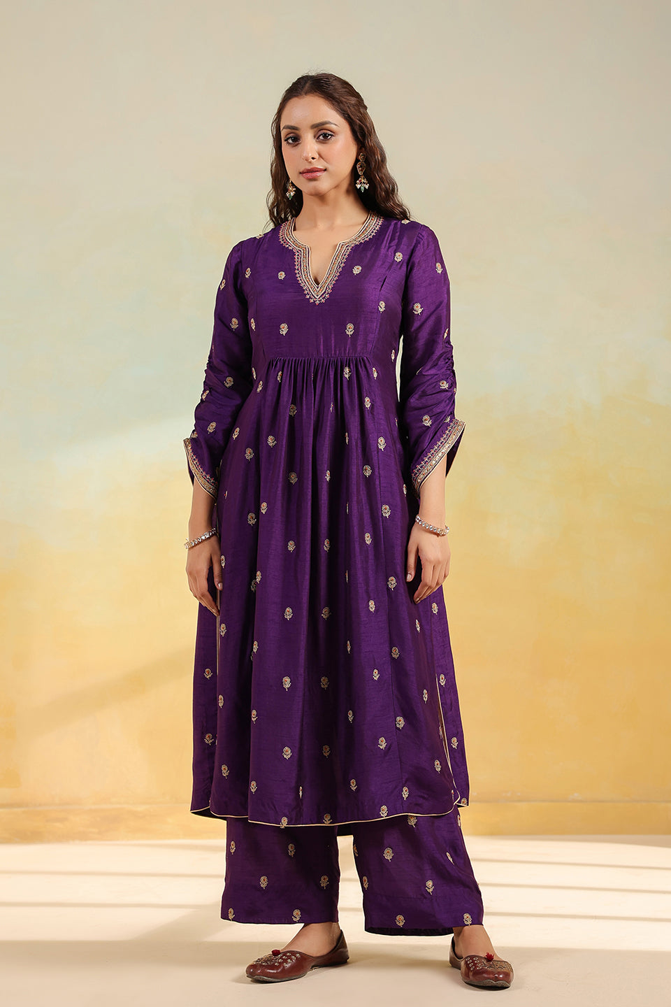 Purple Multi Zardozi Buti Frockstyle Kurta Set