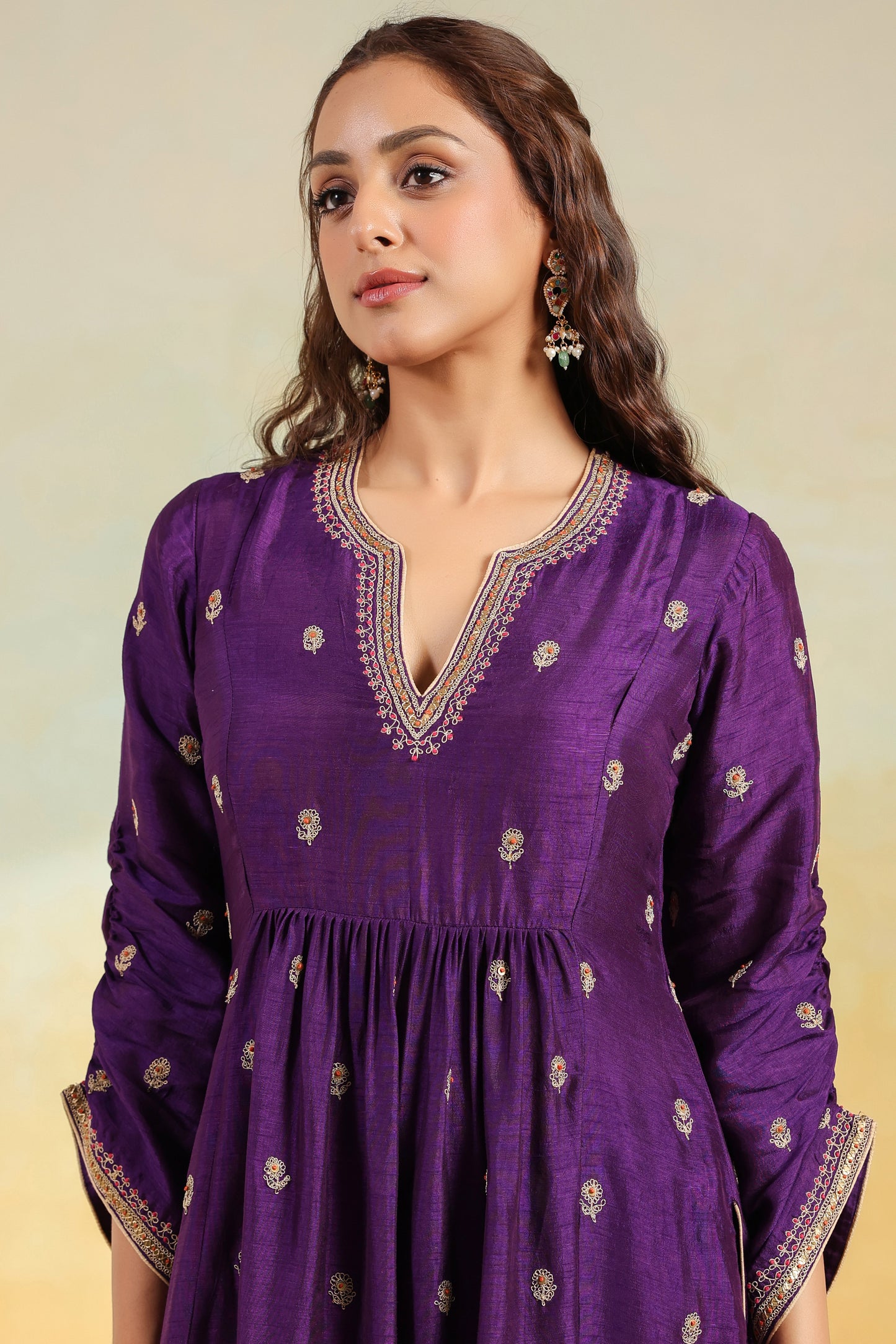 Purple Multi Zardozi Buti Frockstyle Kurta Set