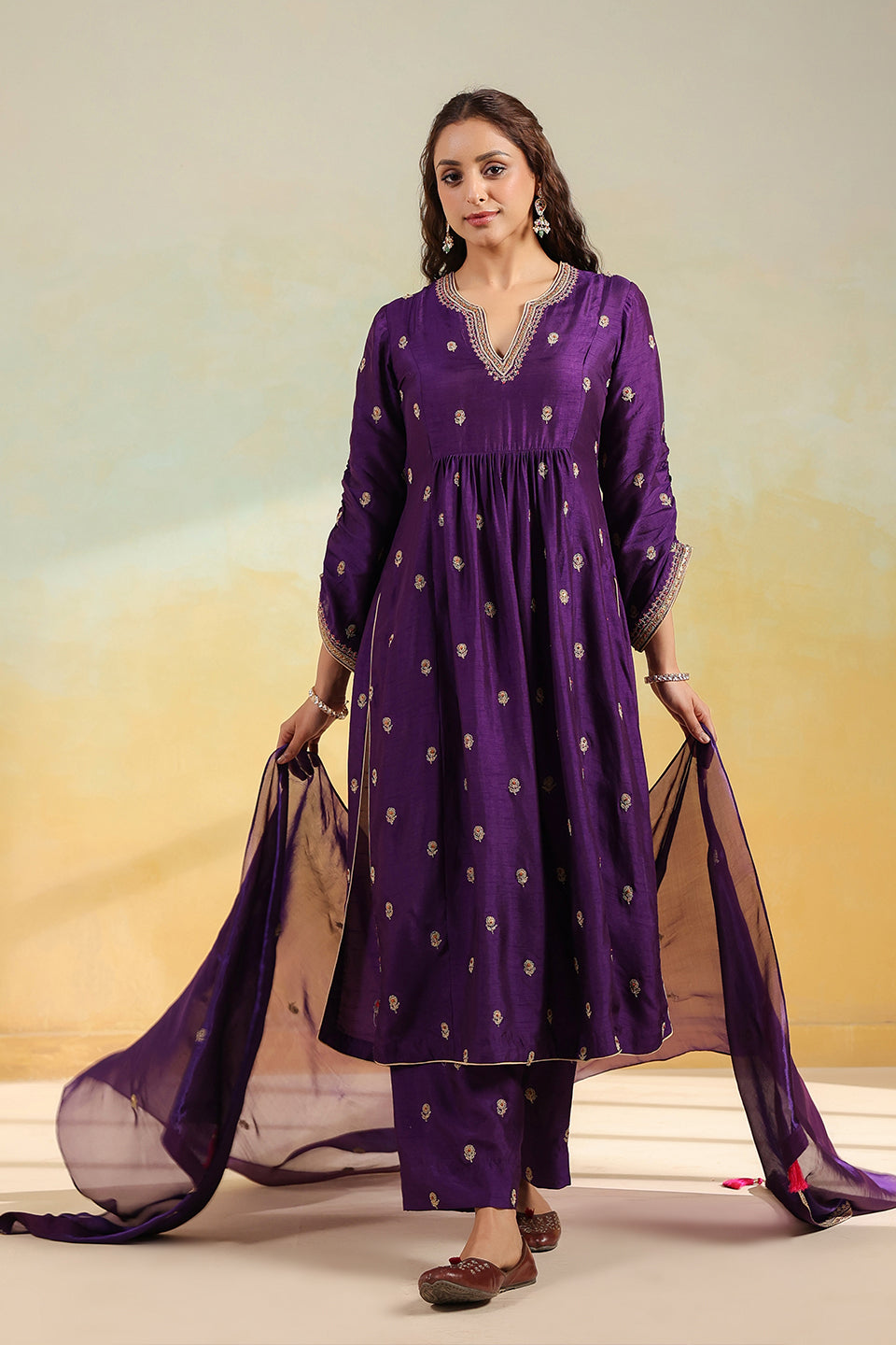 Purple Multi Zardozi Buti Frockstyle Kurta Set