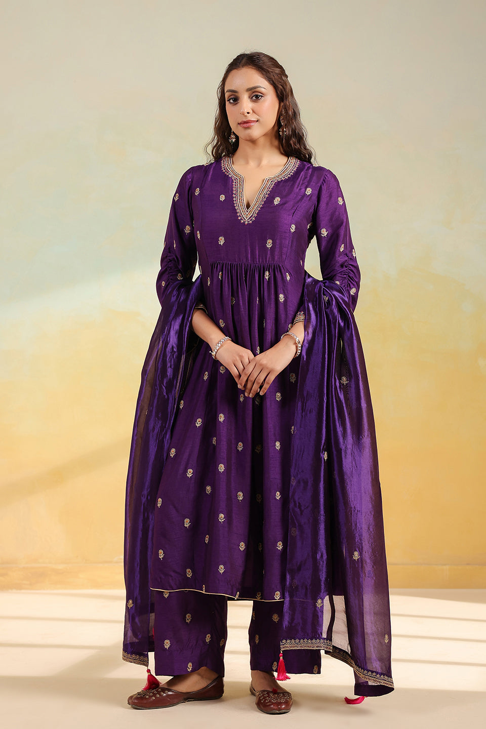 Purple Multi Zardozi Buti Frockstyle Kurta Set