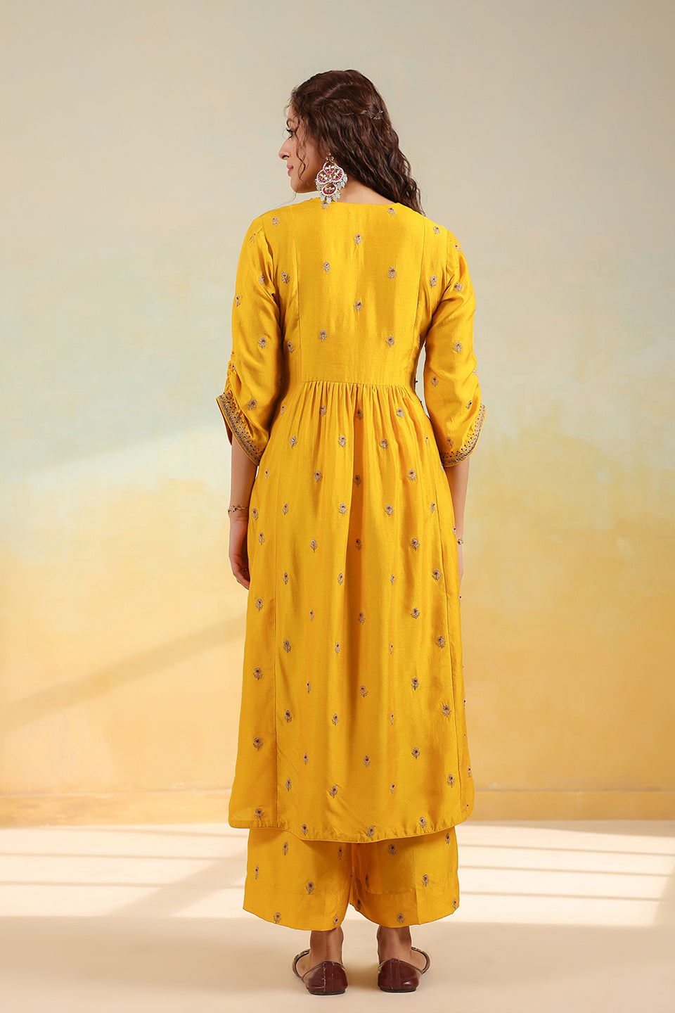Yellow Multi Zardozi Buti Frockstyle Kurta set