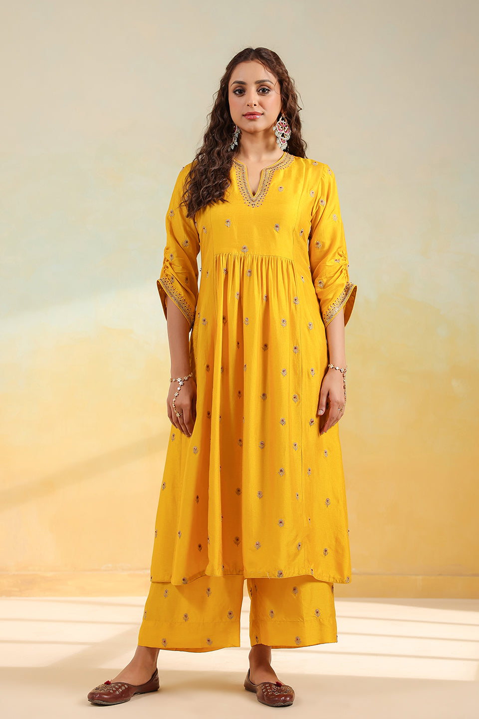 Yellow Multi Zardozi Buti Frockstyle Kurta set