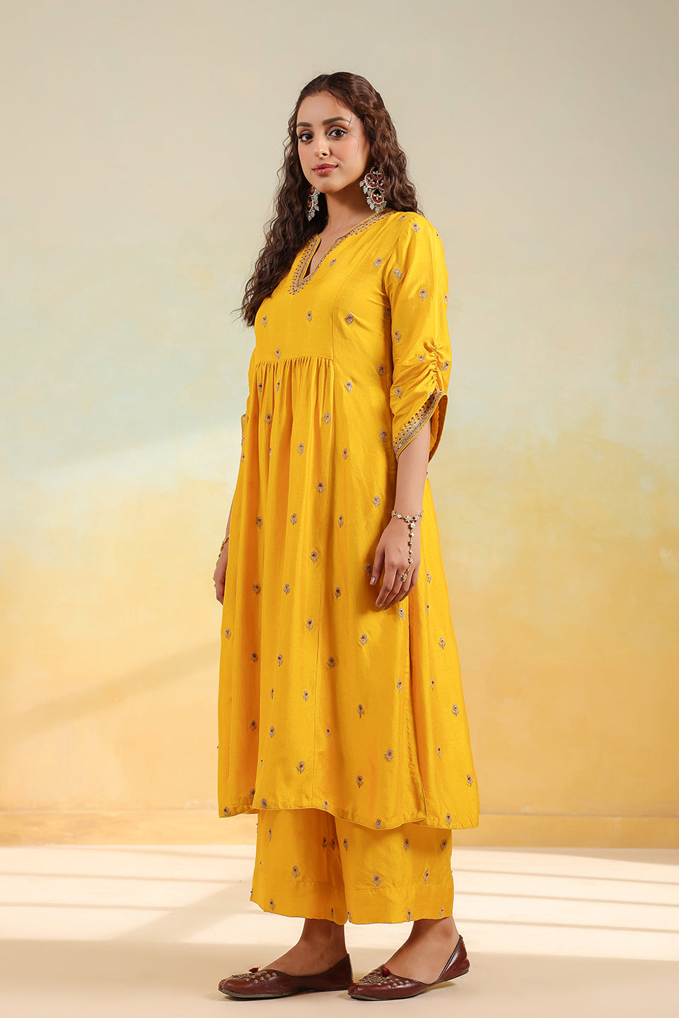 Yellow Multi Zardozi Buti Frockstyle Kurta set