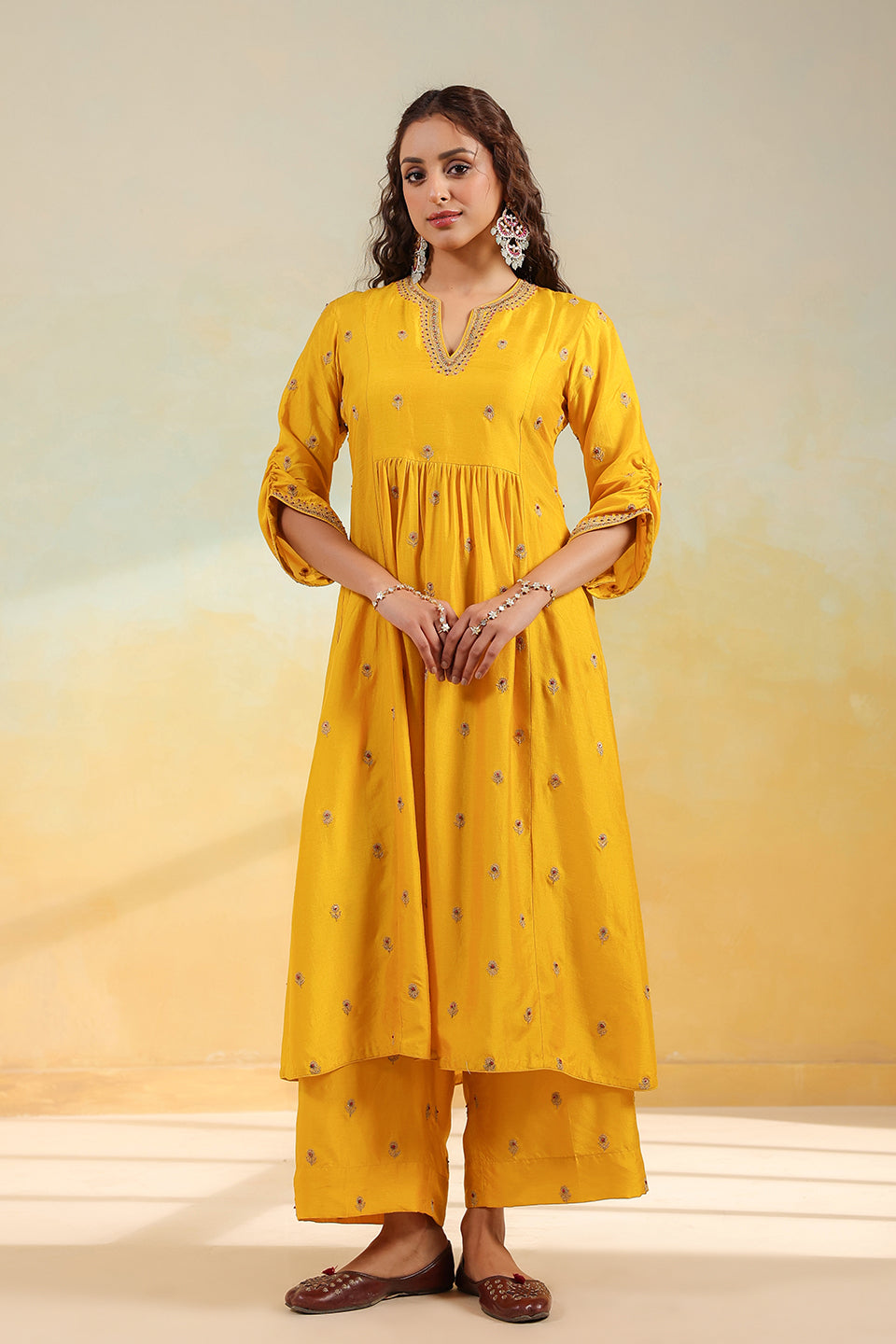 Yellow Multi Zardozi Buti Frockstyle Kurta set