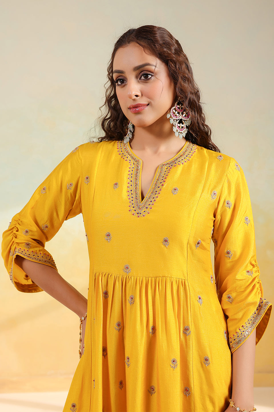 Yellow Multi Zardozi Buti Frockstyle Kurta set