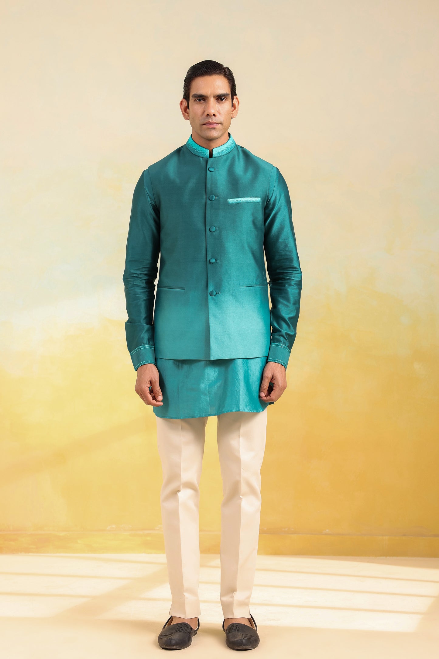 Teal Blue Ombre Bandi Kurta Set