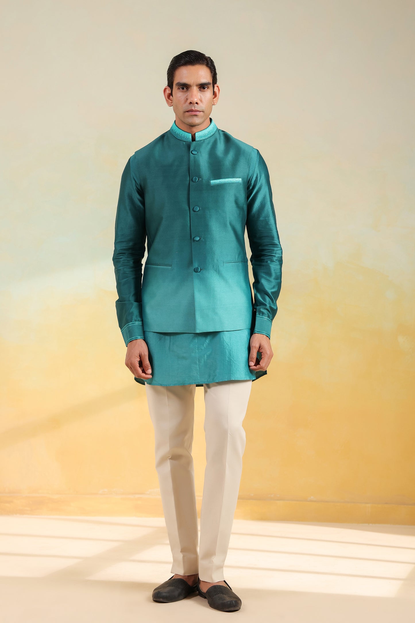 Teal Blue Ombre Bandi Kurta Set